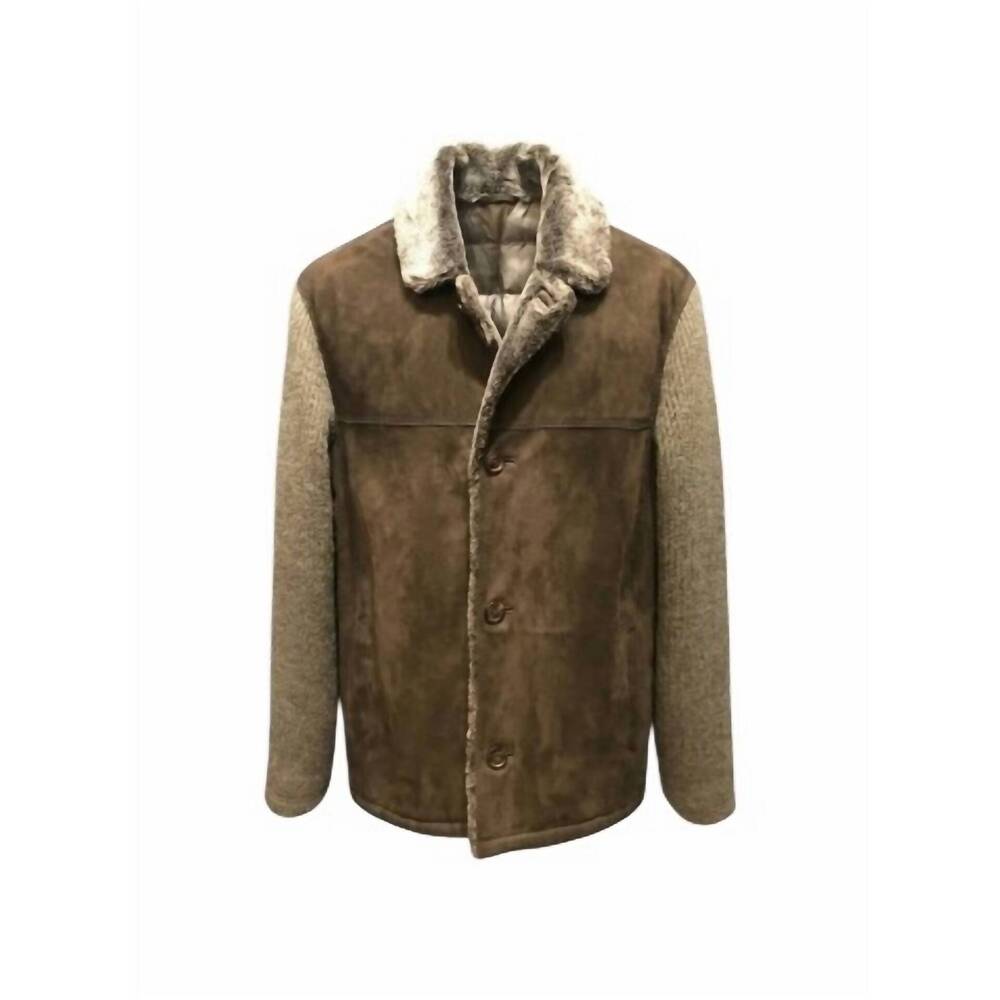 NEW GIMO'S men's long sleeve shearling coat in brown